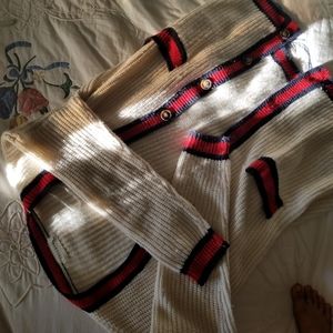 Comfy Cream with Red & Navy Knit Cardigan